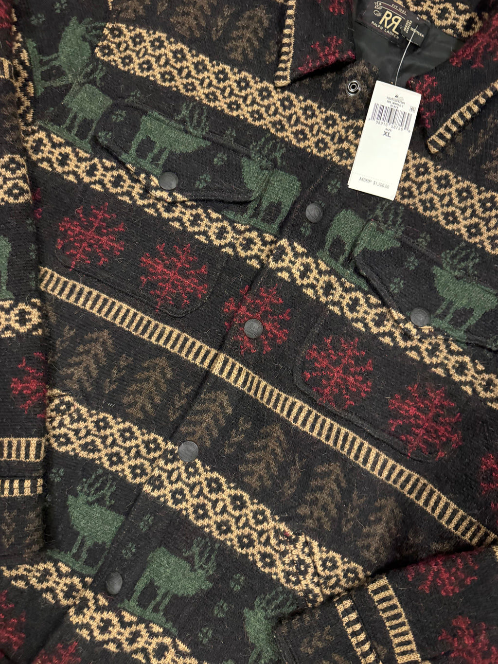 NWT RRL Ralph Lauren Fall/Winter Graphic Elk Heavyweight Knit Workshirt
